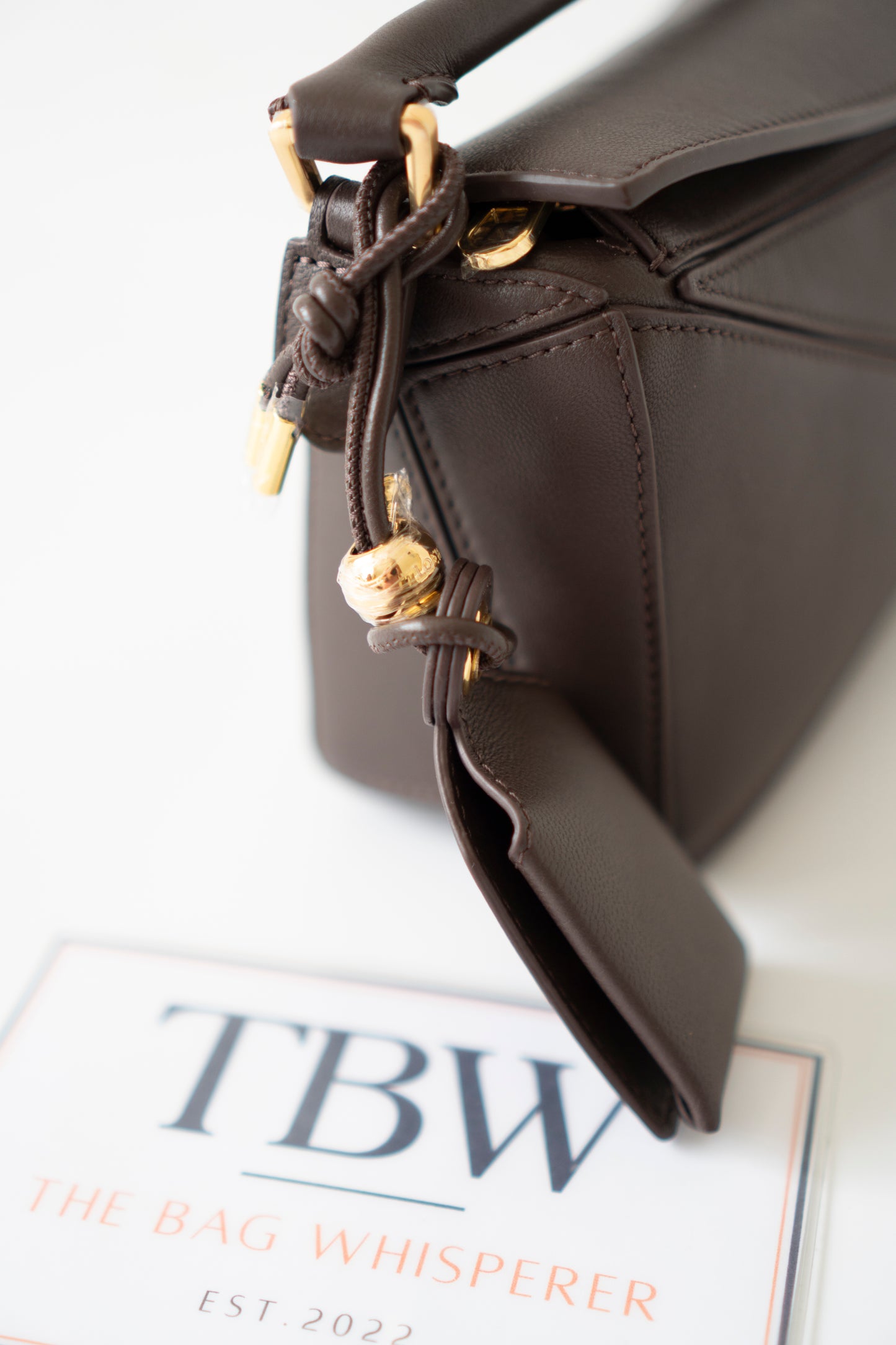 Mini Puzzle Featherlight – Dark Brown Leather with Gold Hardware