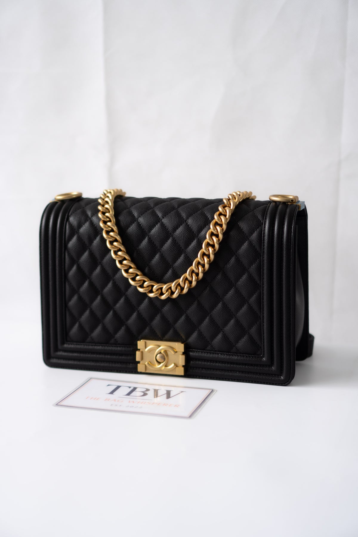 New Le Boy (28 cm)Medium – Black Caviar Leather with Brushed Gold Hardware