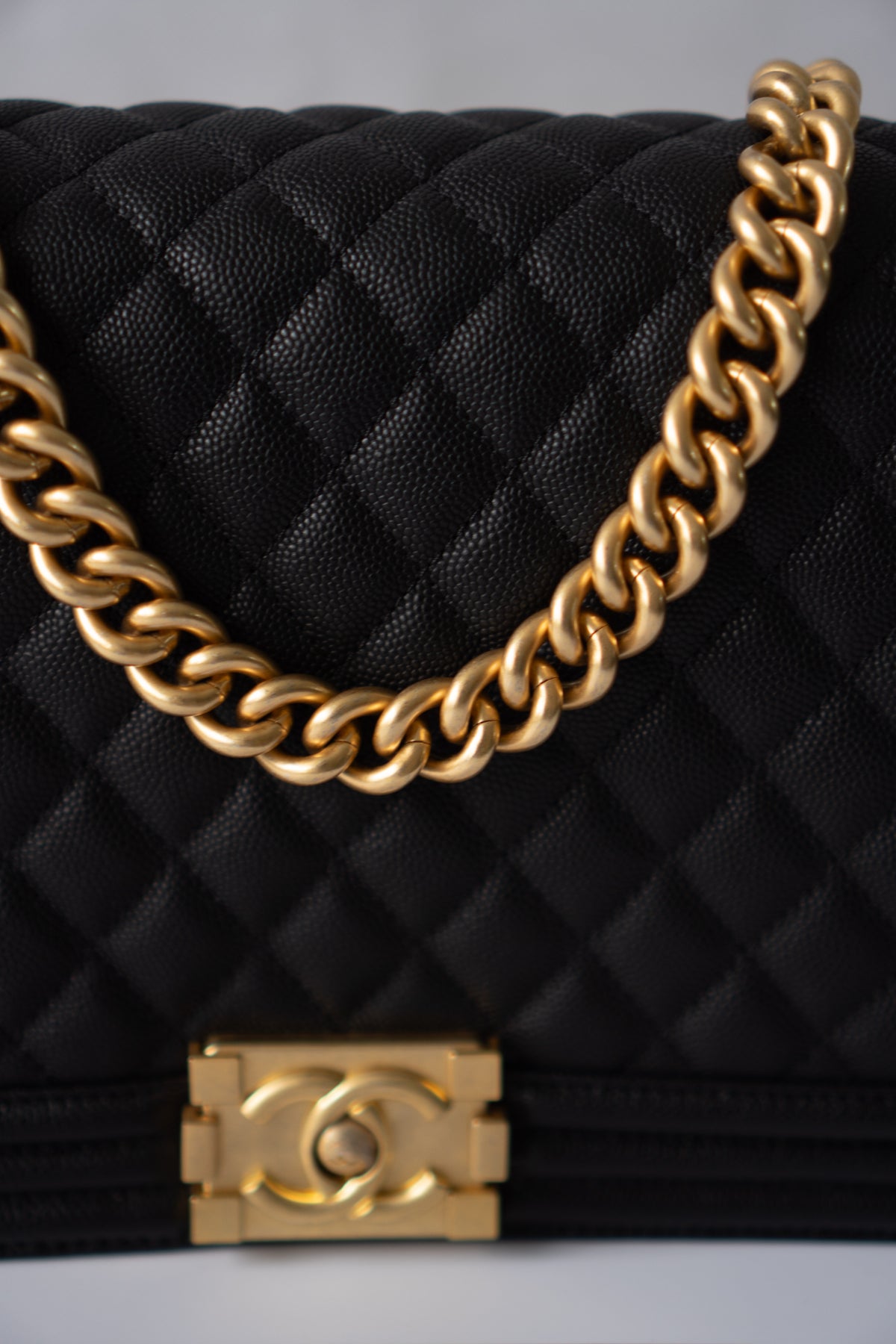 New Le Boy (28 cm)Medium – Black Caviar Leather with Brushed Gold Hardware