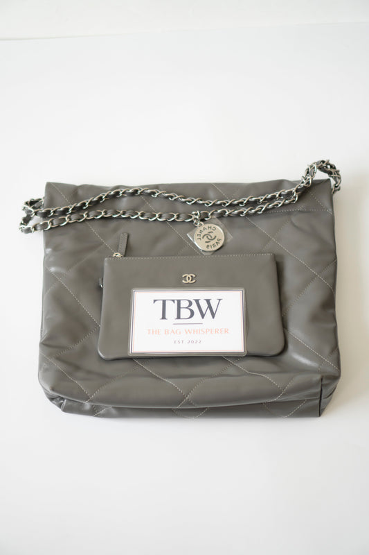 C22 Hobo Bag Small – Shiny Calfskin in Gray with Ruthenium Hardware