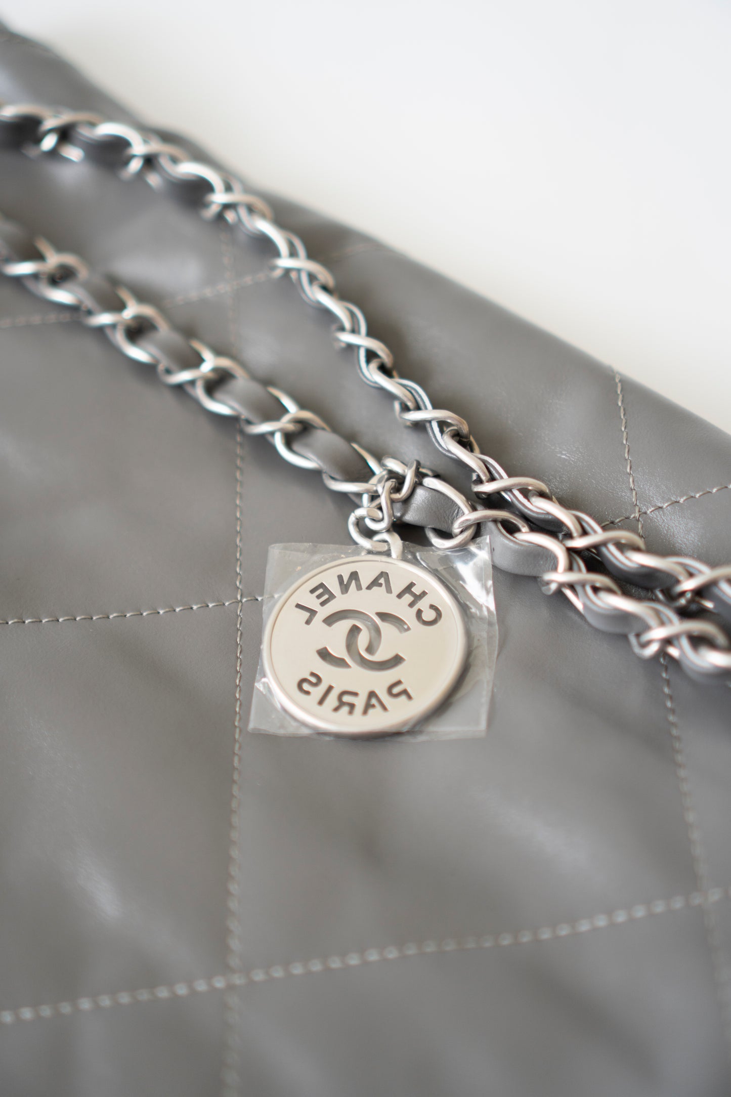 C22 Hobo Bag Small – Shiny Calfskin in Gray with Ruthenium Hardware