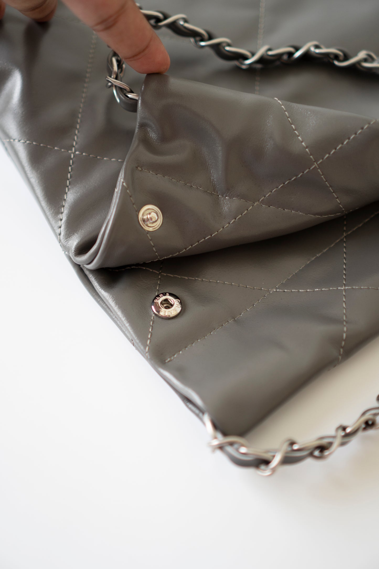 C22 Hobo Bag Small – Shiny Calfskin in Gray with Ruthenium Hardware