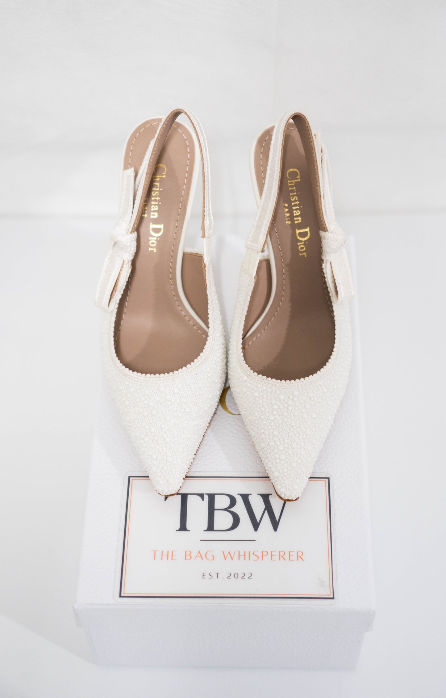 J'Ador Slingback Pump – White Pearl Embroidered