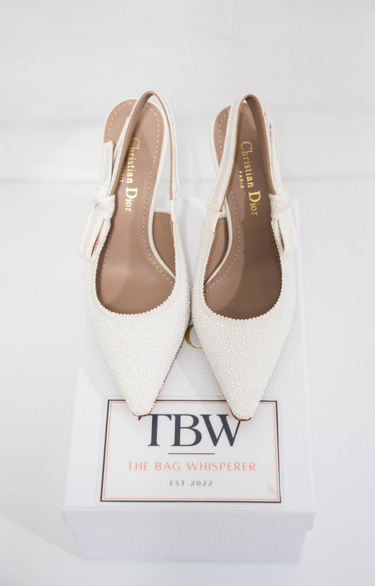 J'Ador Slingback Pump – White Pearl Embroidered