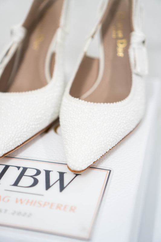 J'Ador Slingback Pump – White Pearl Embroidered