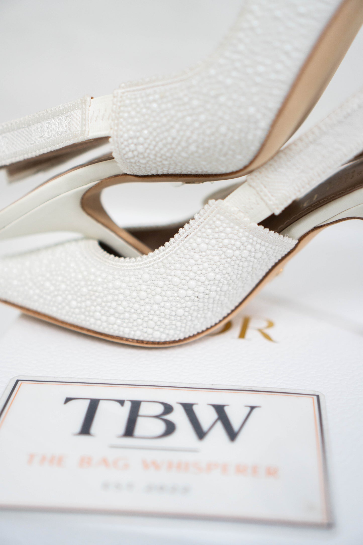 J'Ador Slingback Pump – White Pearl Embroidered