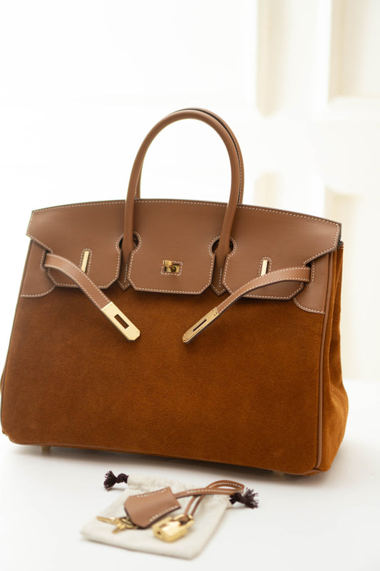 BK 35 Grizzly in Gold Swift Suede leather with Gold Hardware