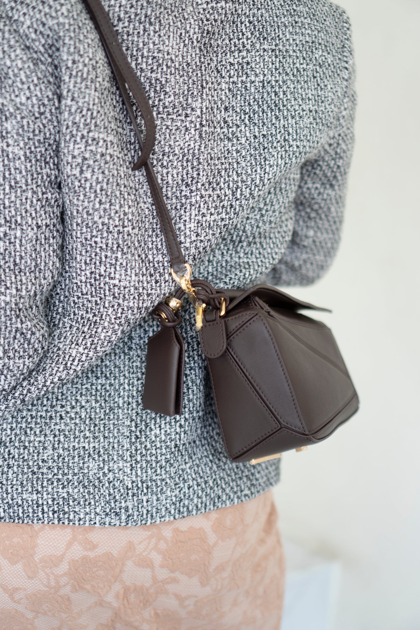 Mini Puzzle Featherlight – Dark Brown Leather with Gold Hardware