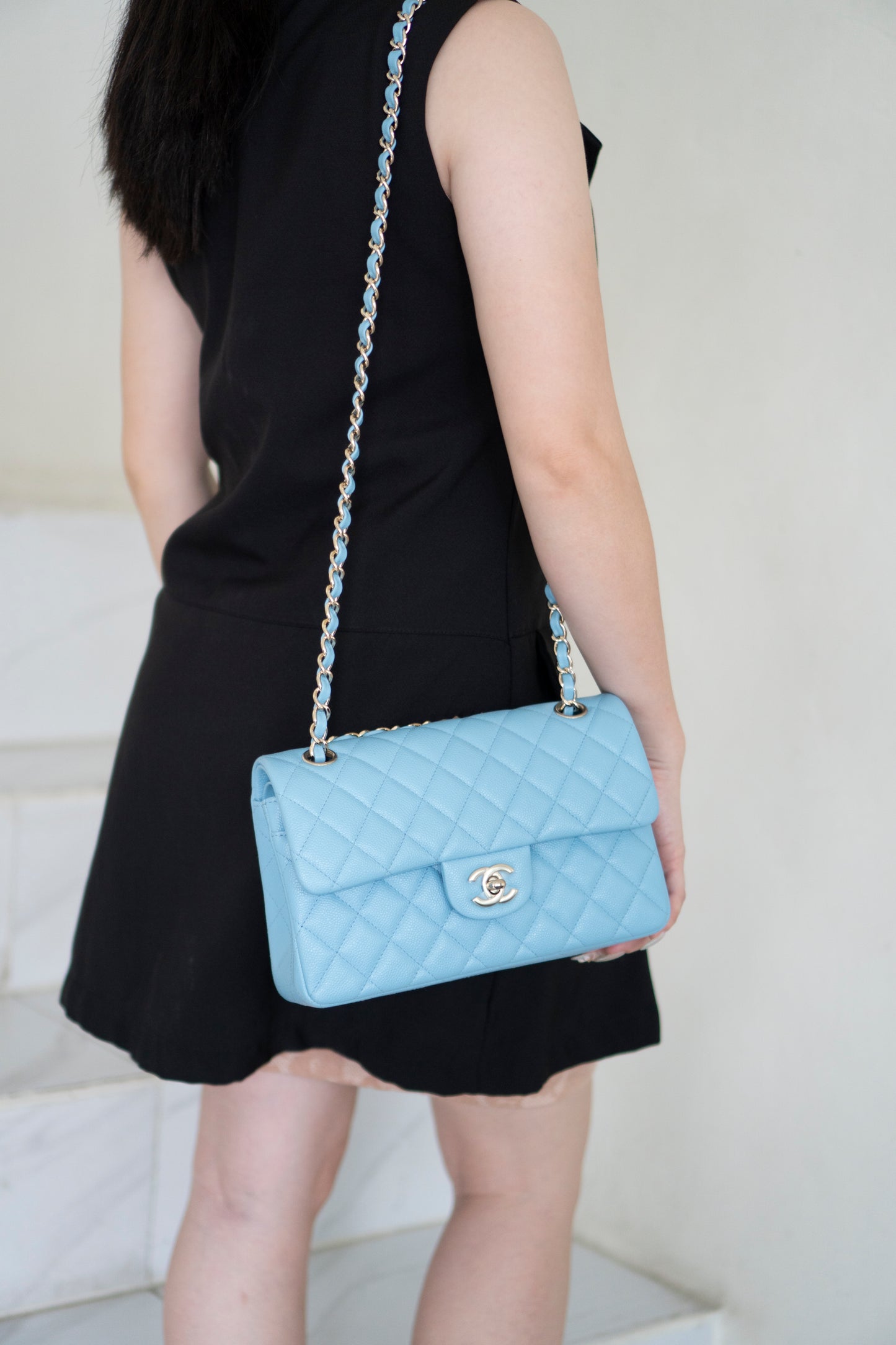 Classic Flap Small – Light Blue Caviar with Silver Hardware