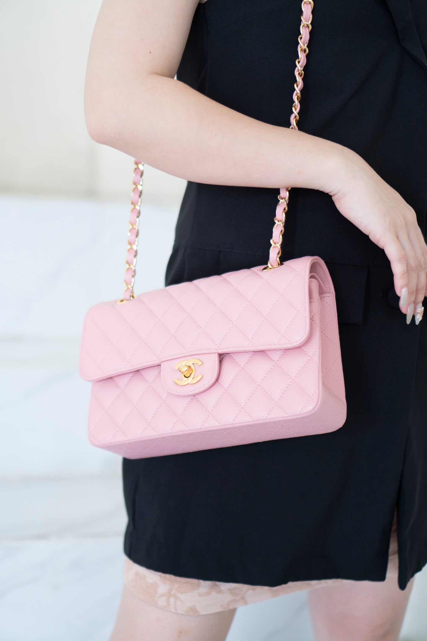 Classic Flap Small – Pink Caviar with Gold Hardware