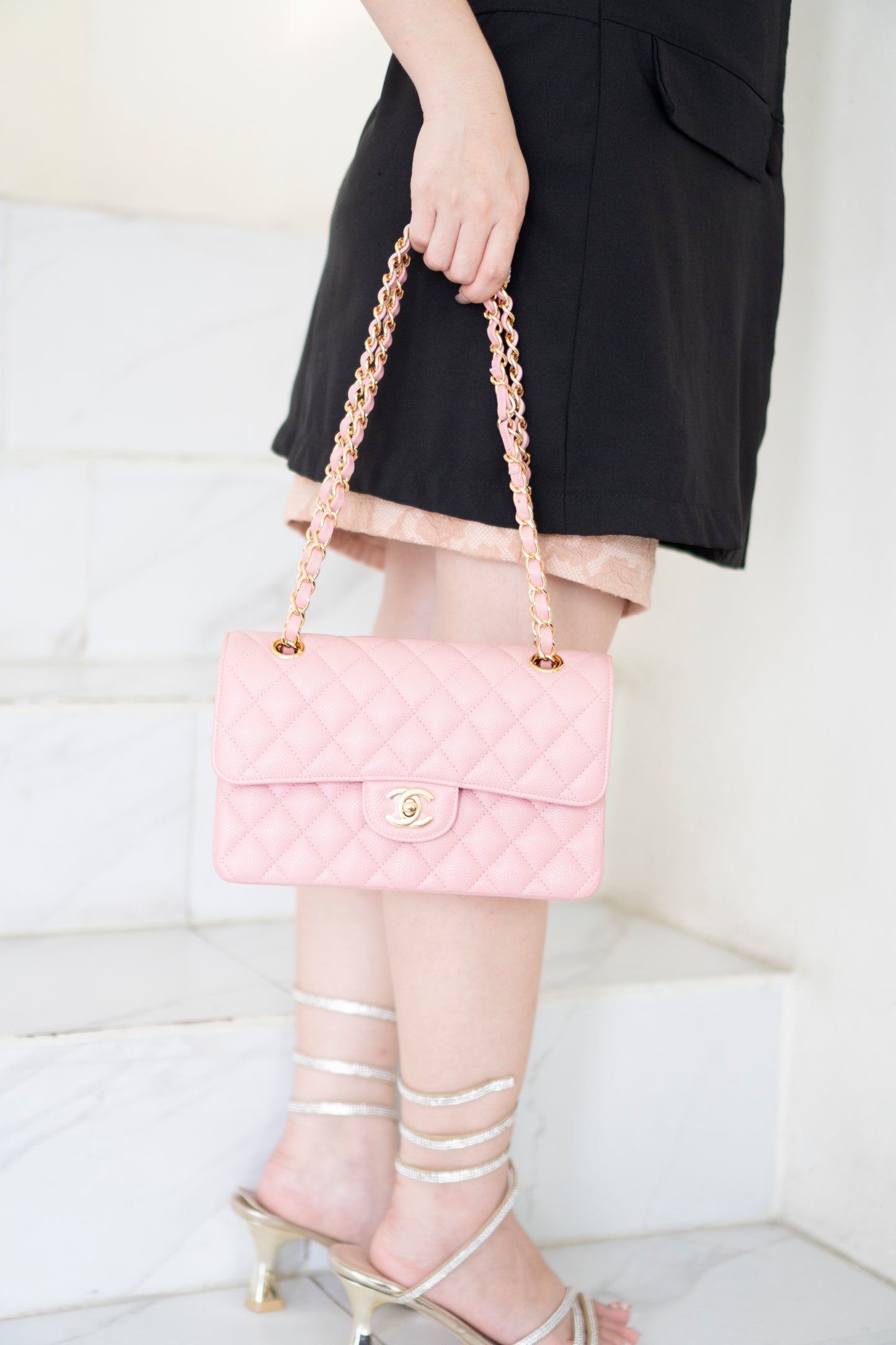 Classic Flap Small – Pink Caviar with Gold Hardware