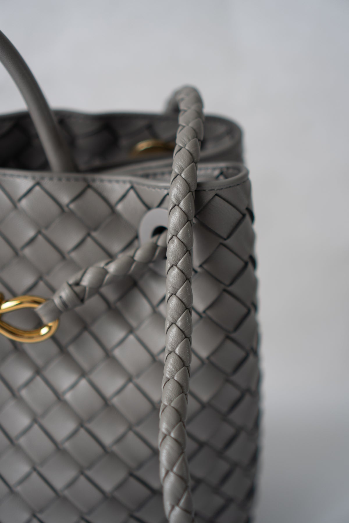 Andiamo – Medium Grey Intrecciato Leather with Gold Hardware