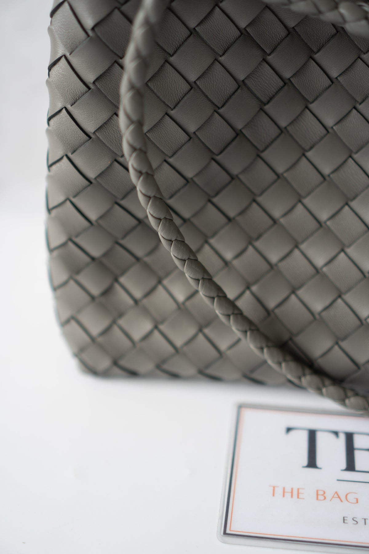 Andiamo – Medium Grey Intrecciato Leather with Gold Hardware