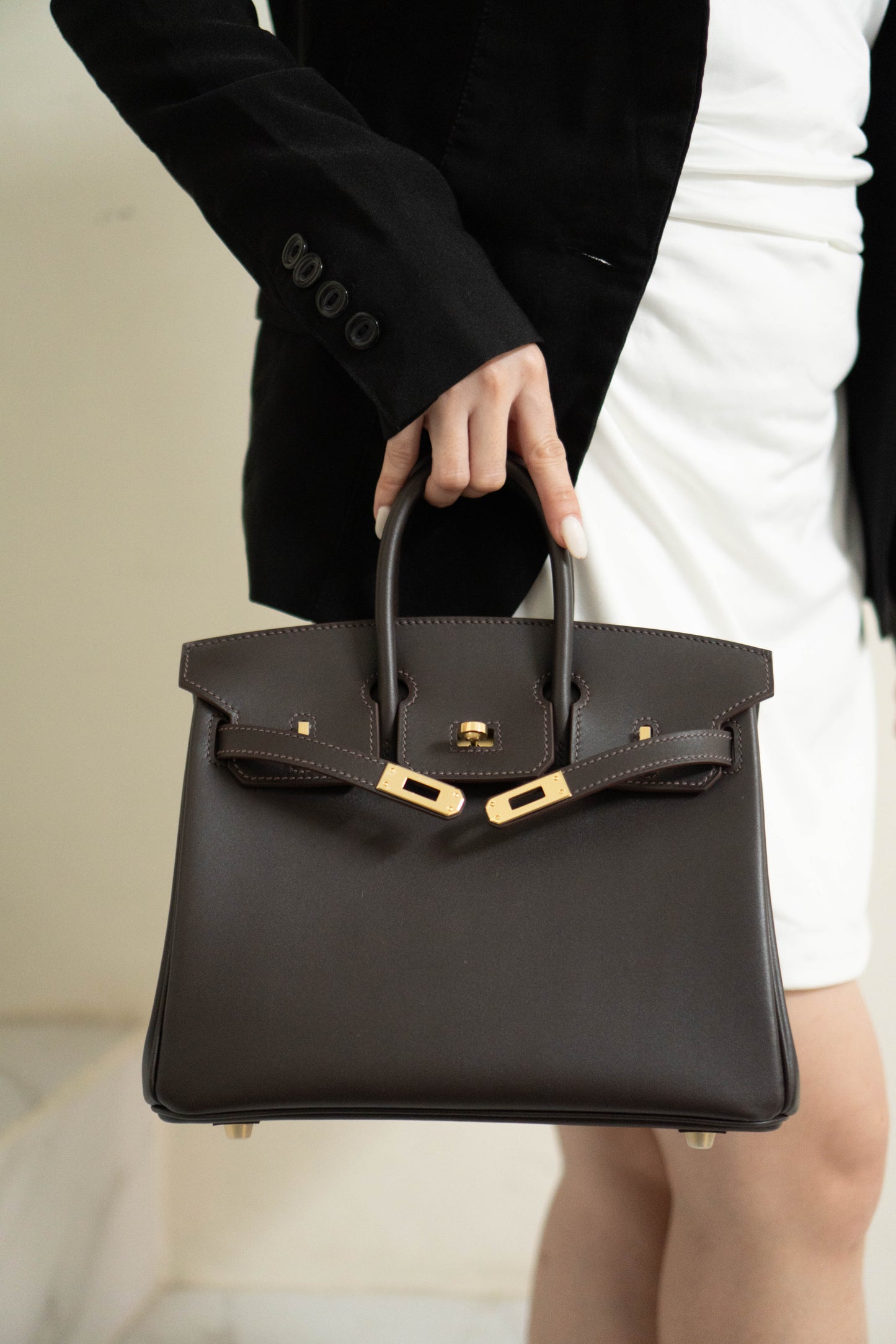 Birkin 25 in Ebene Permabrass Hardware