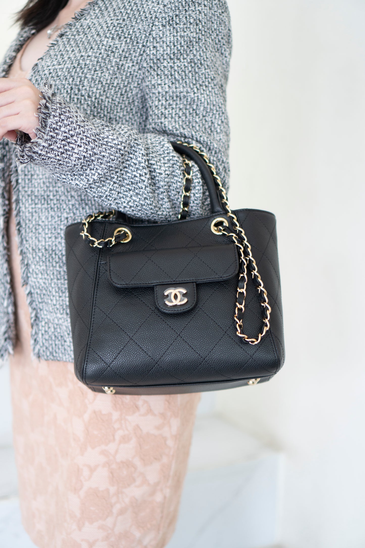26P Small Shopping Tote – Black Grained Calfskin with Gold Hardware