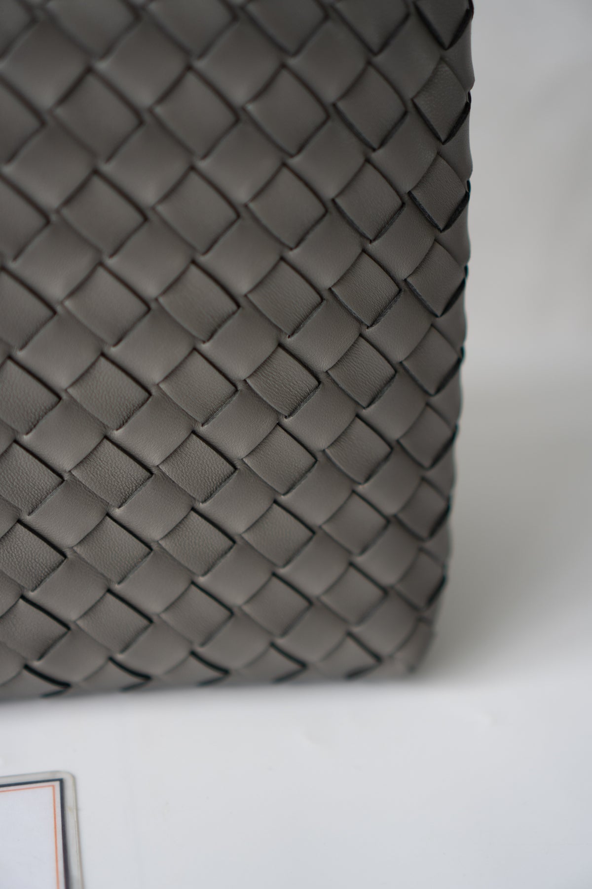 Andiamo – Medium Grey Intrecciato Leather with Gold Hardware