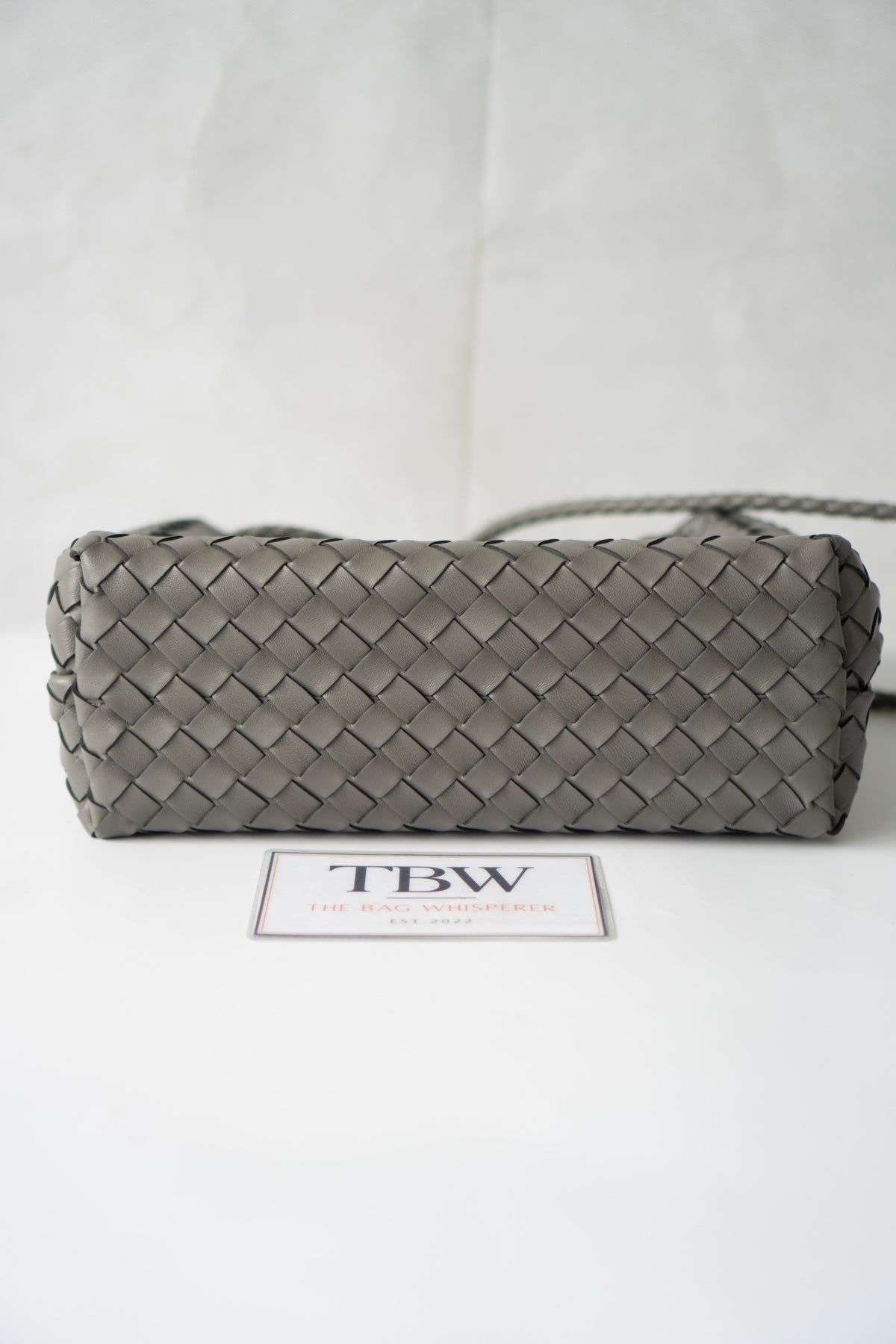 Andiamo – Medium Grey Intrecciato Leather with Gold Hardware