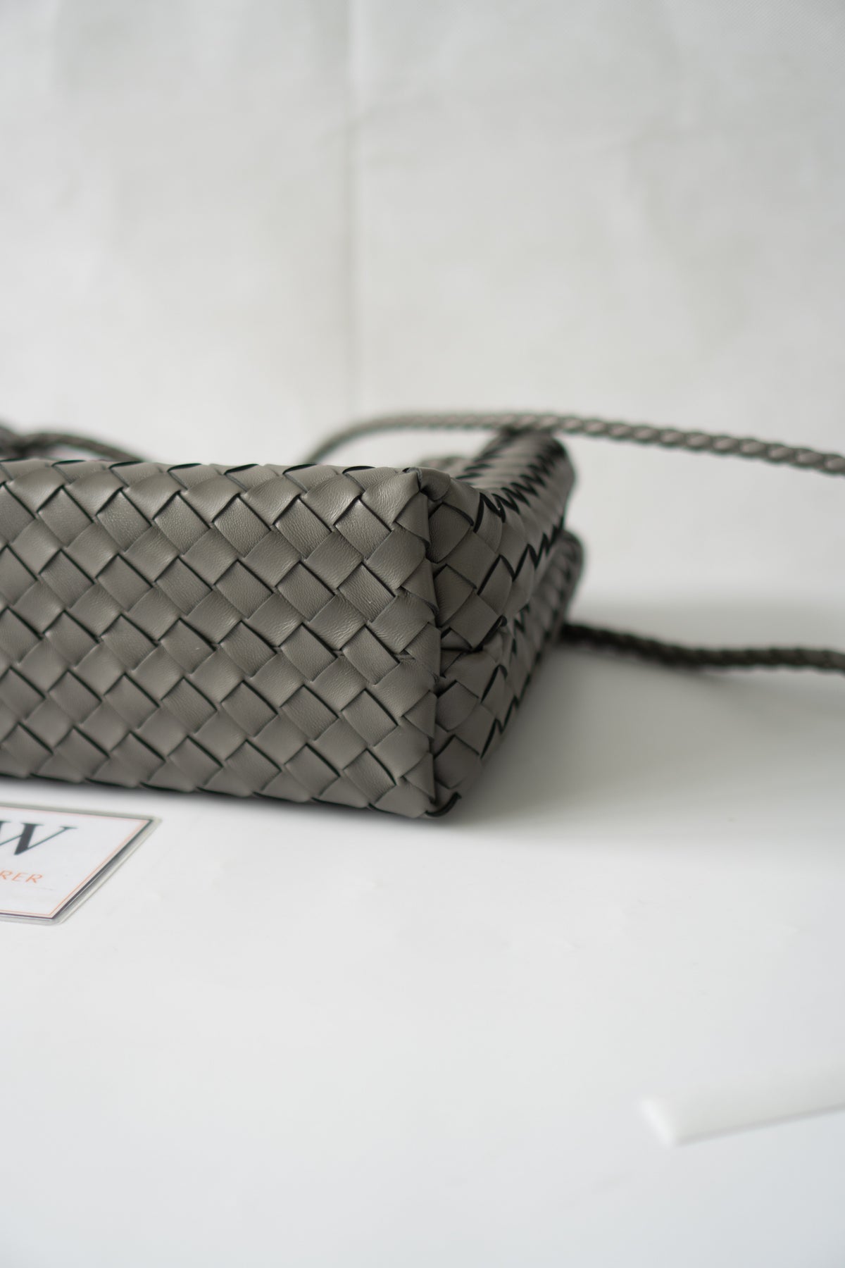Andiamo – Medium Grey Intrecciato Leather with Gold Hardware
