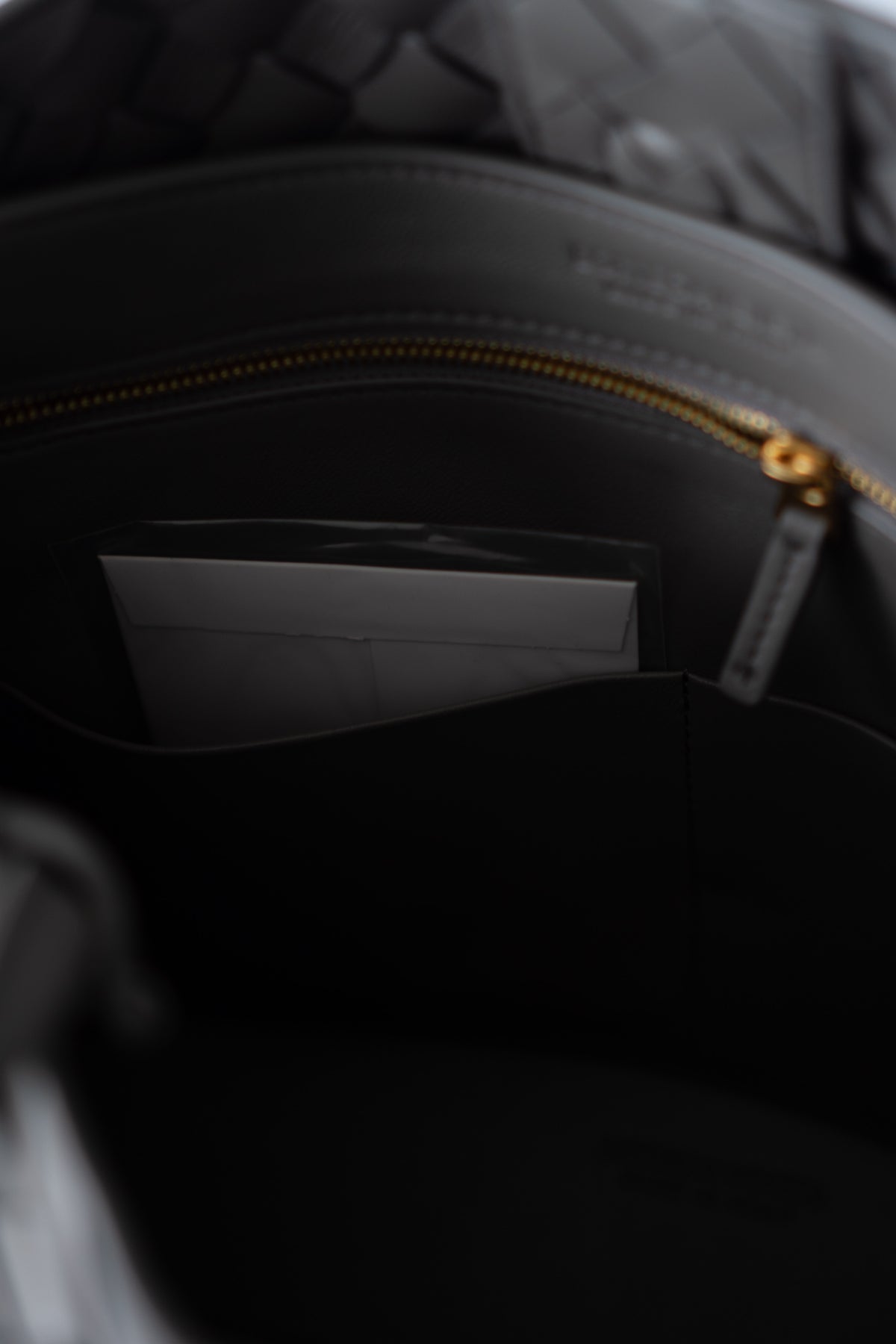 Andiamo – Medium Grey Intrecciato Leather with Gold Hardware
