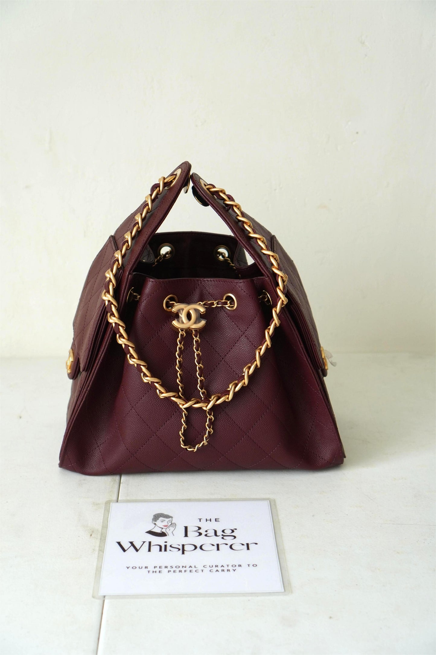 C 25 Small Drawstring Bag Burgundy Caviar leather