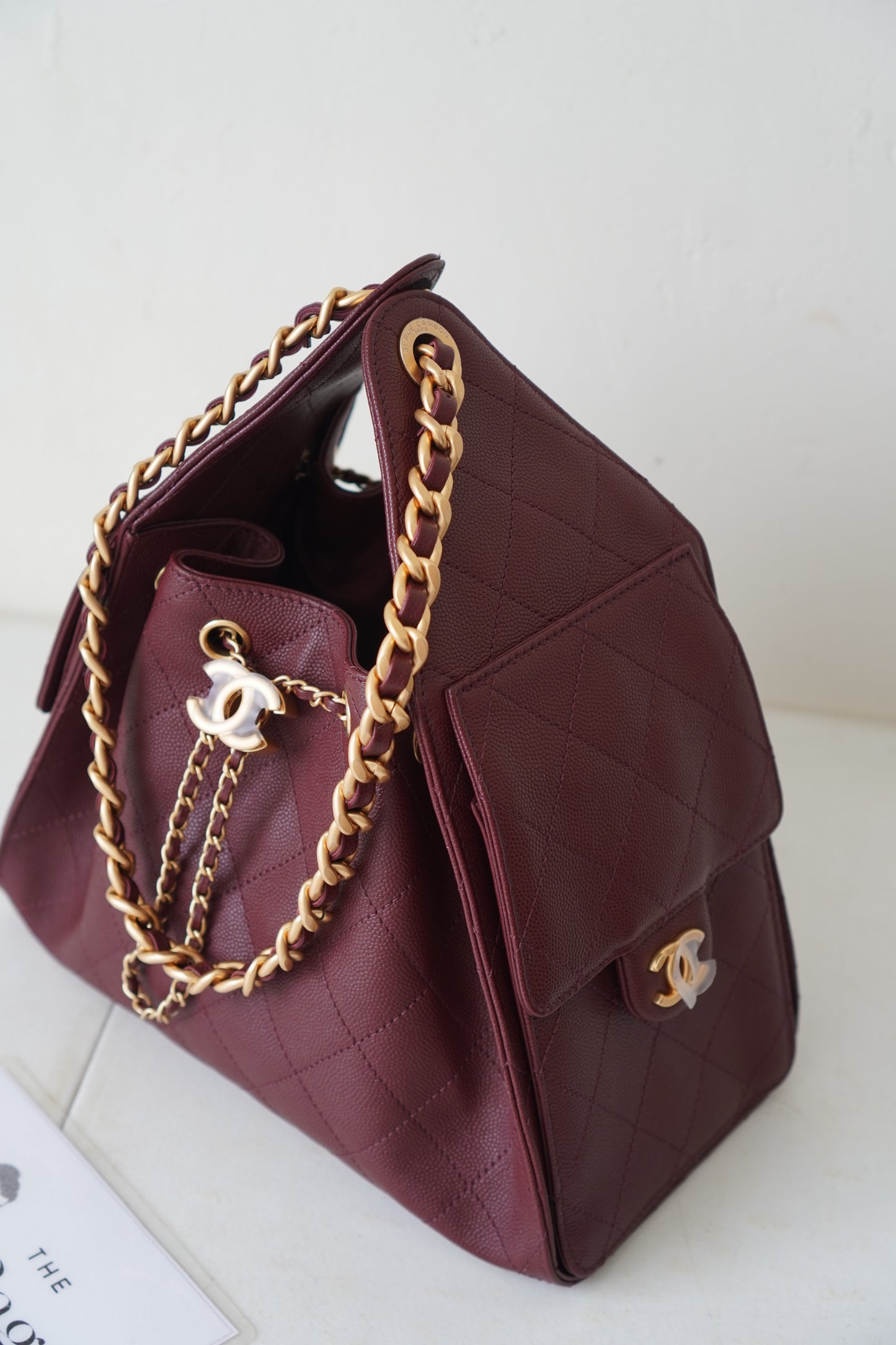 C 25 Small Drawstring Bag Burgundy Caviar leather