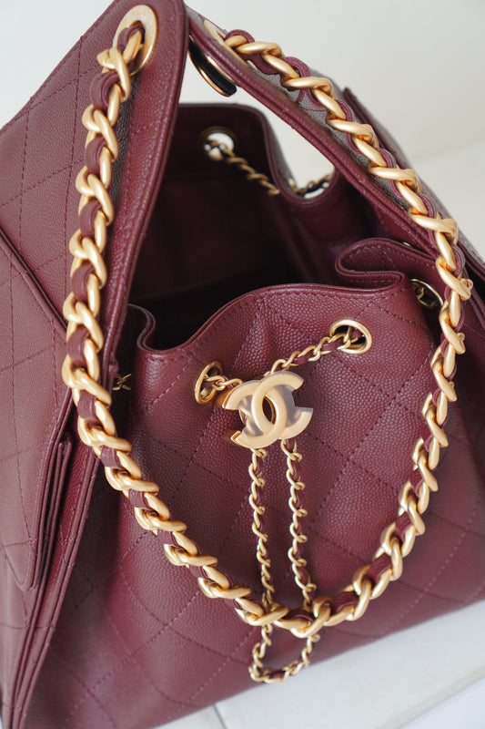 C 25 Small Drawstring Bag Burgundy Caviar leather