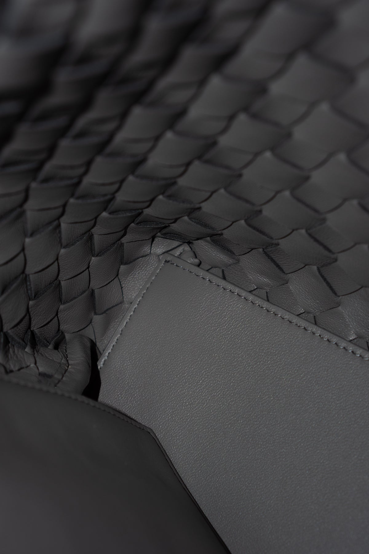 Andiamo – Medium Grey Intrecciato Leather with Gold Hardware