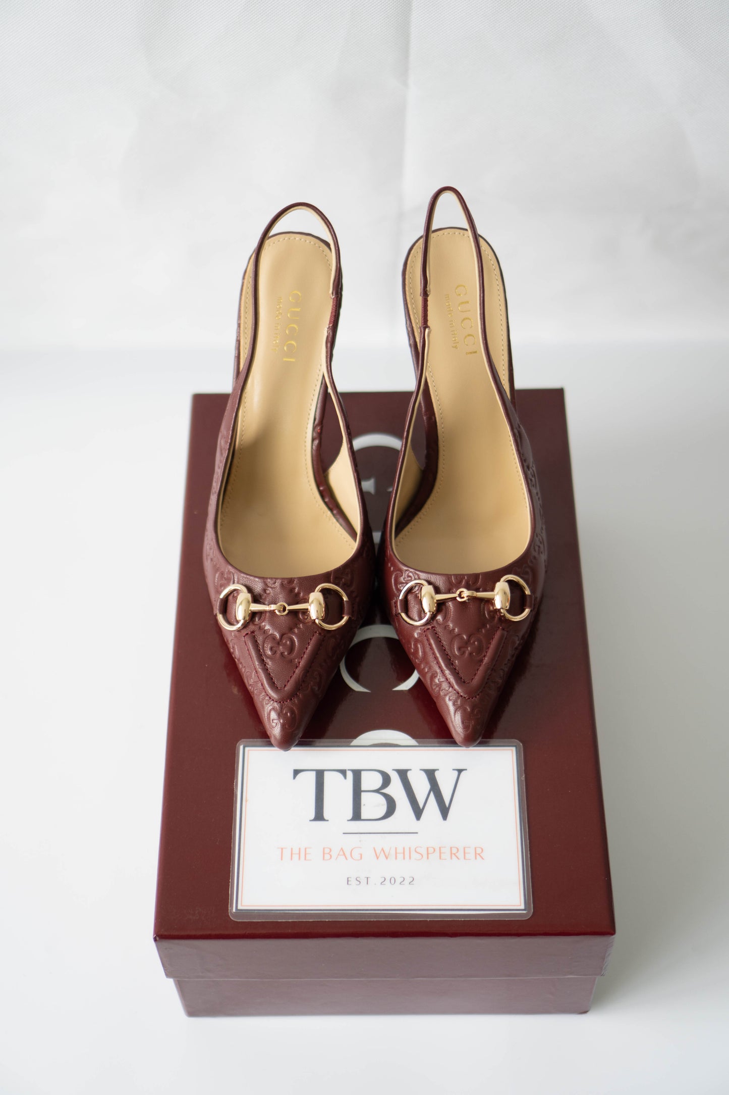 Slingback Pumps – Rosso Ancora GG Embossed Leather