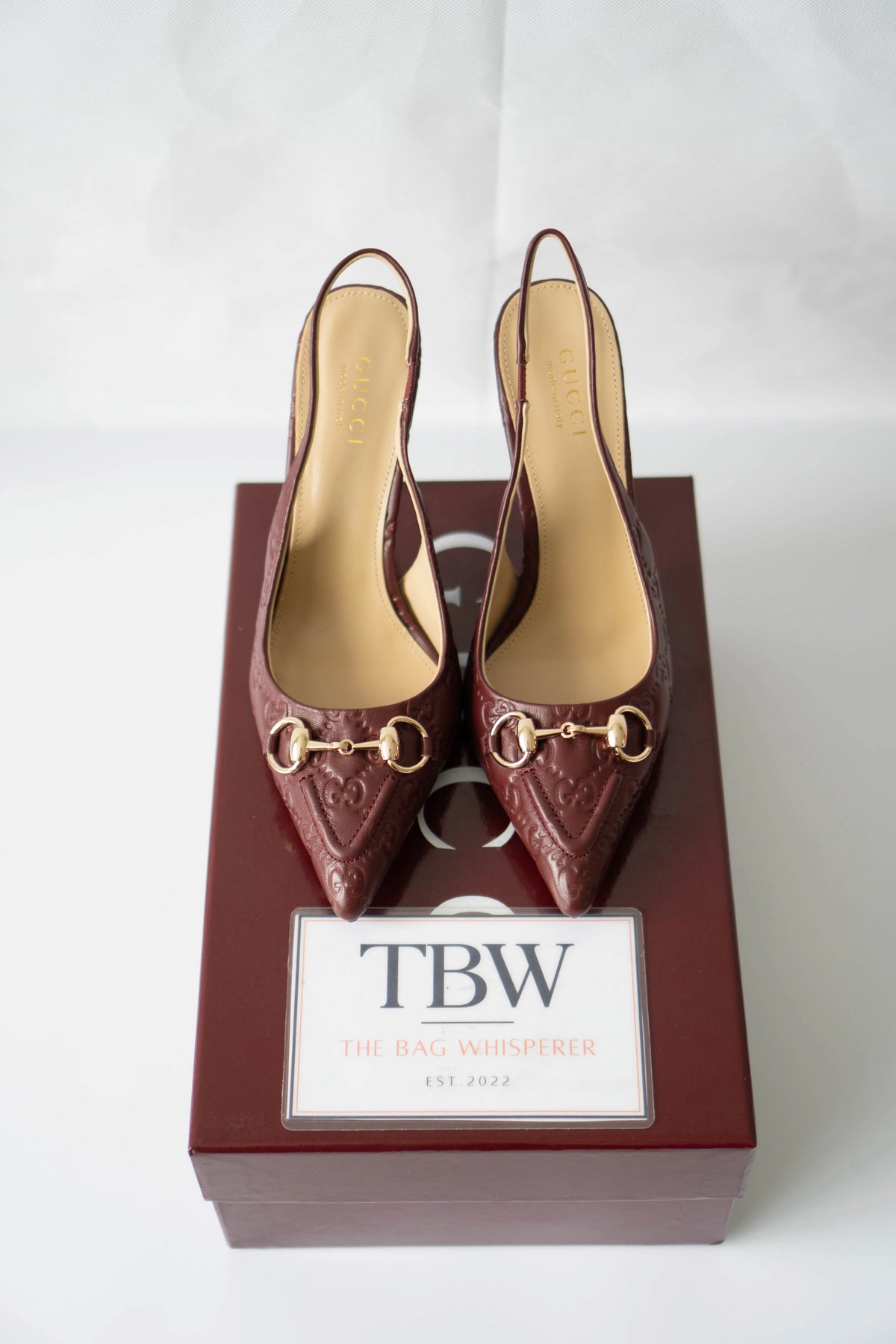 Slingback Pumps – Rosso Ancora GG Embossed Leather