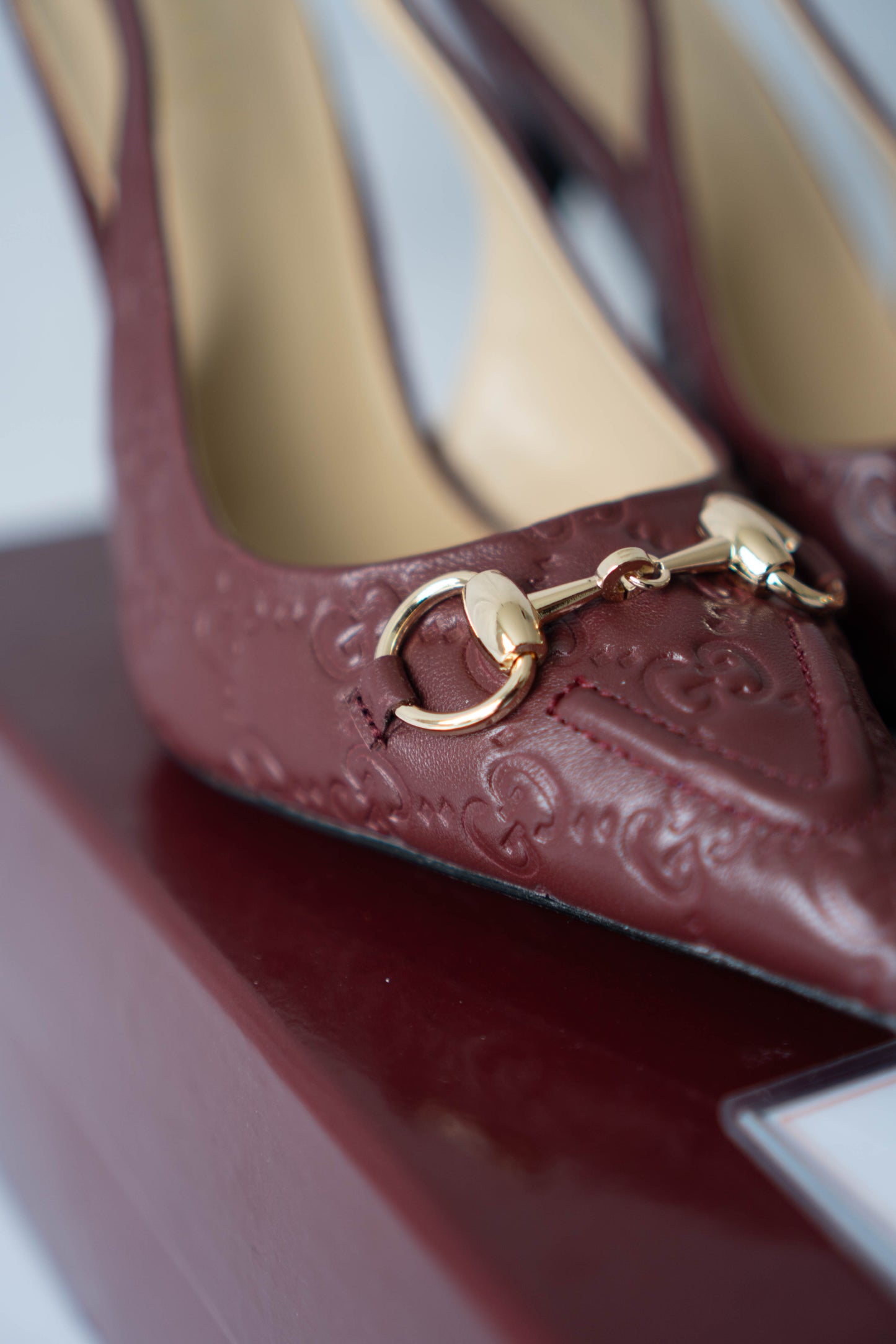 Slingback Pumps – Rosso Ancora GG Embossed Leather