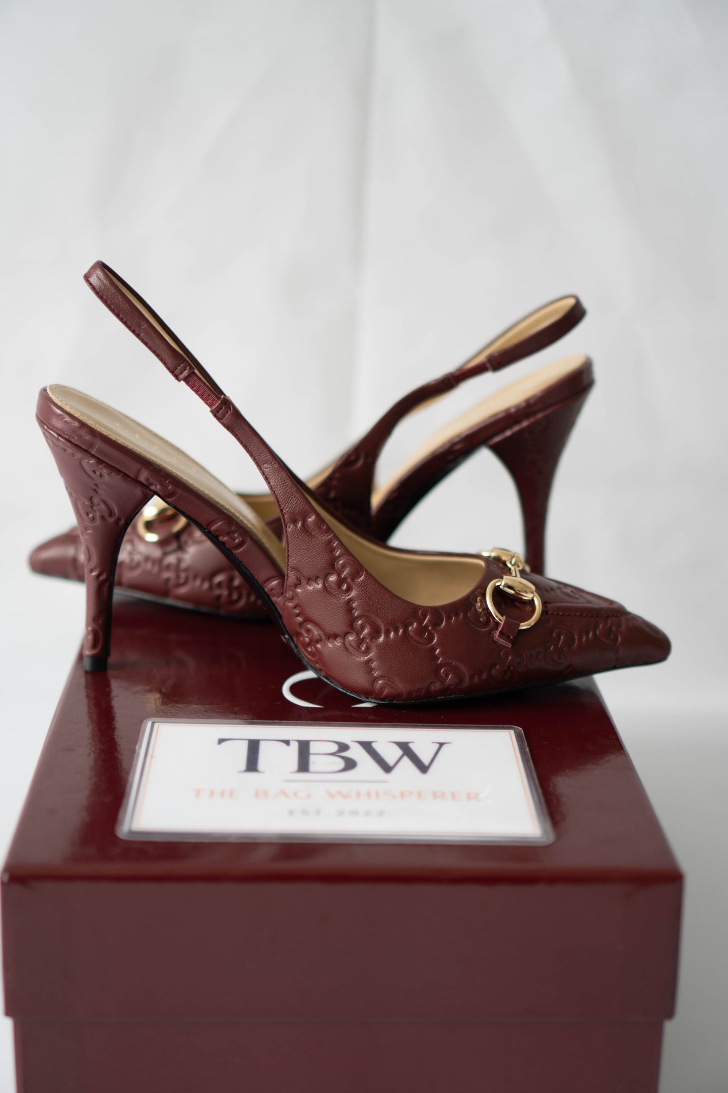 Slingback Pumps – Rosso Ancora GG Embossed Leather