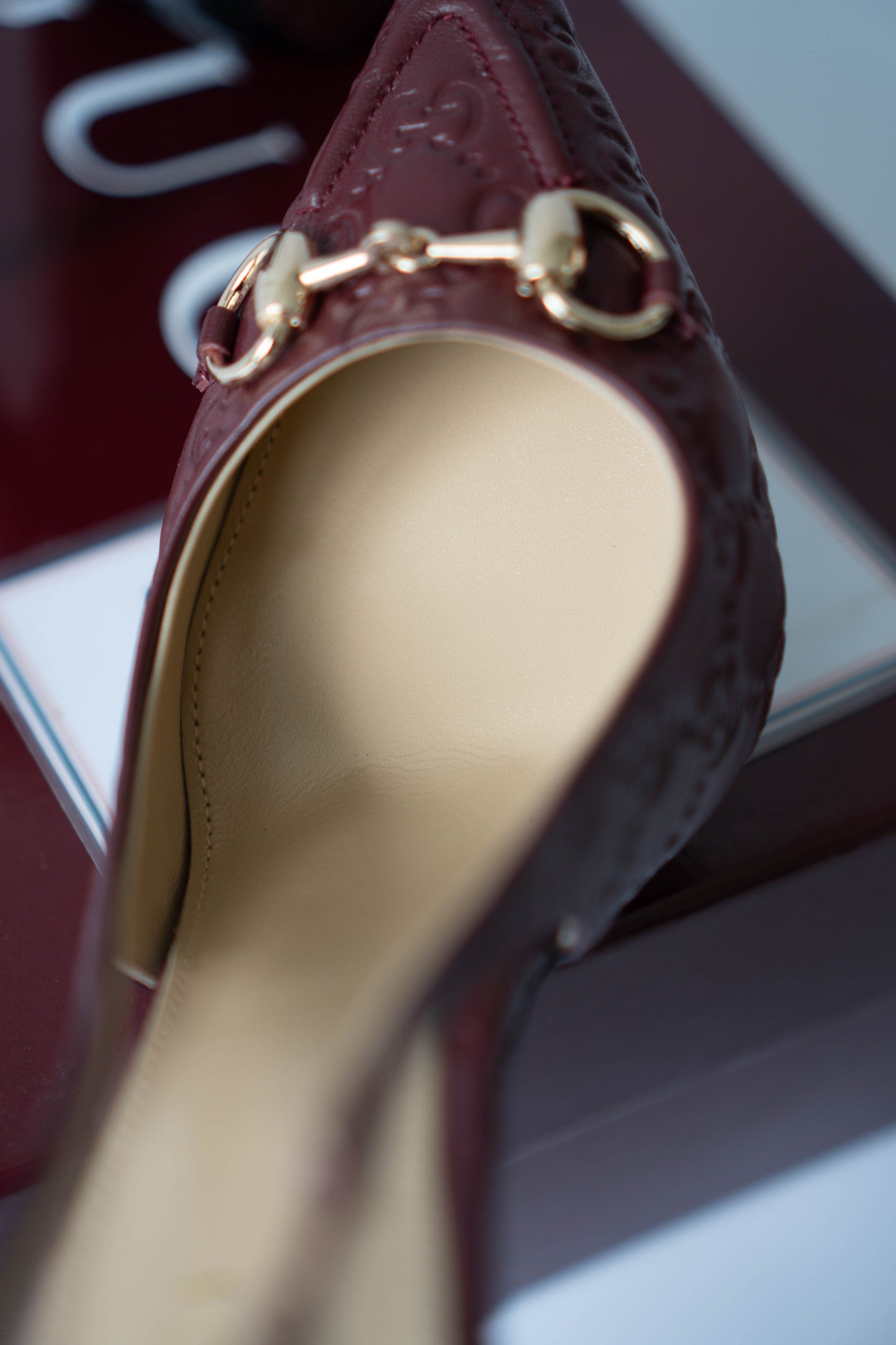 Slingback Pumps – Rosso Ancora GG Embossed Leather