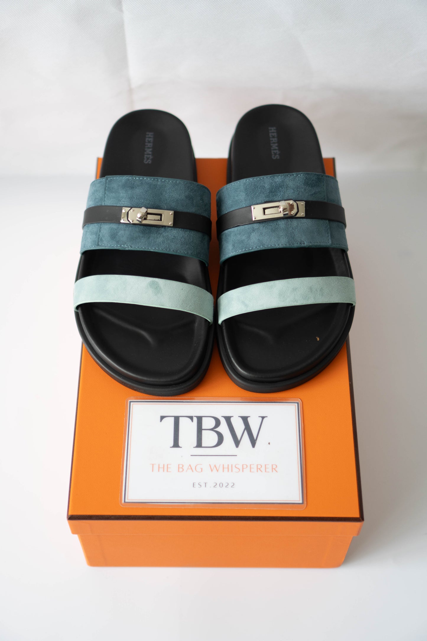Jackson Dual-Strap Slide Sandals – Thunder Blue Multi Suede with Palladium Hardware