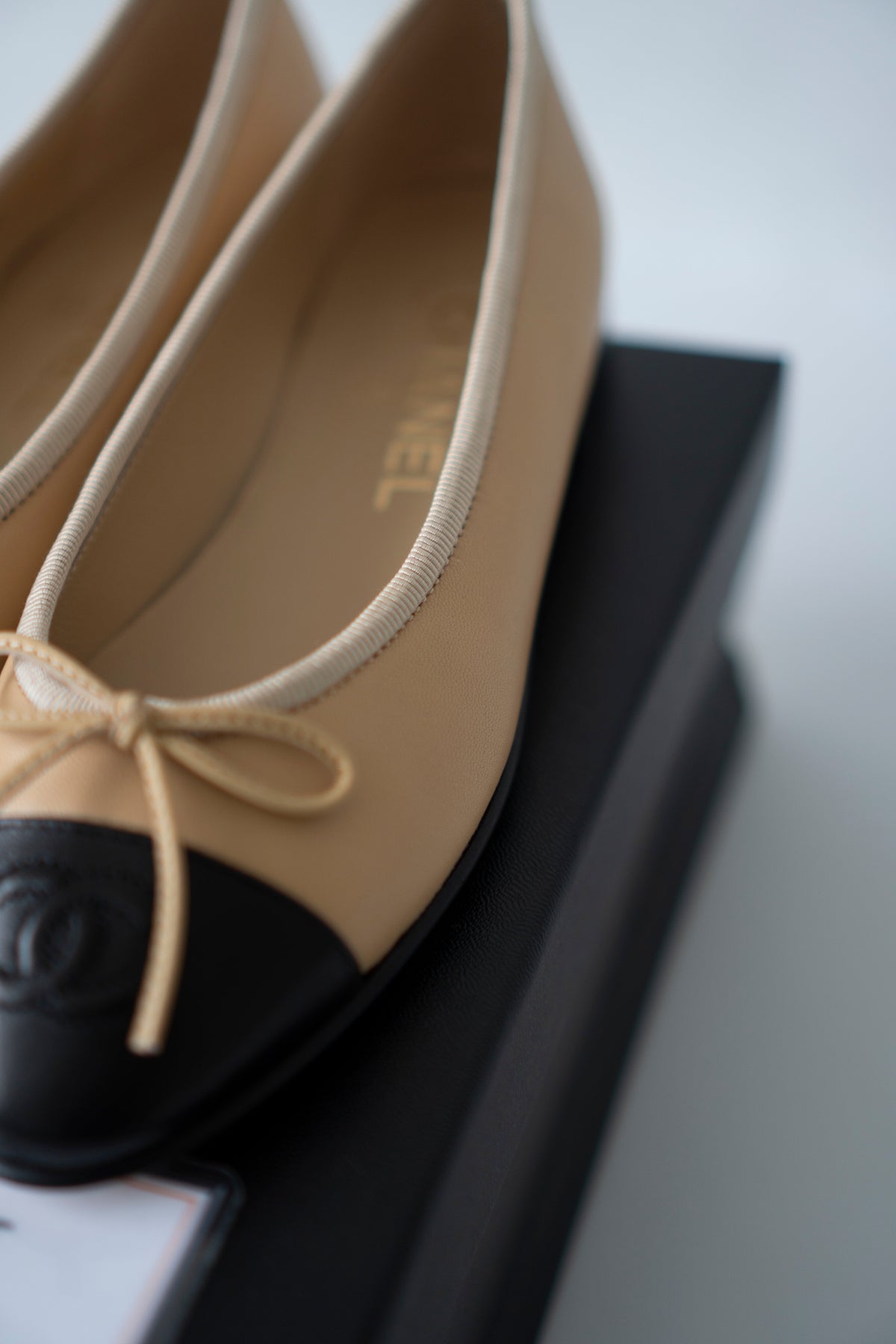Ballet Flats – Beige & Black Lambskin