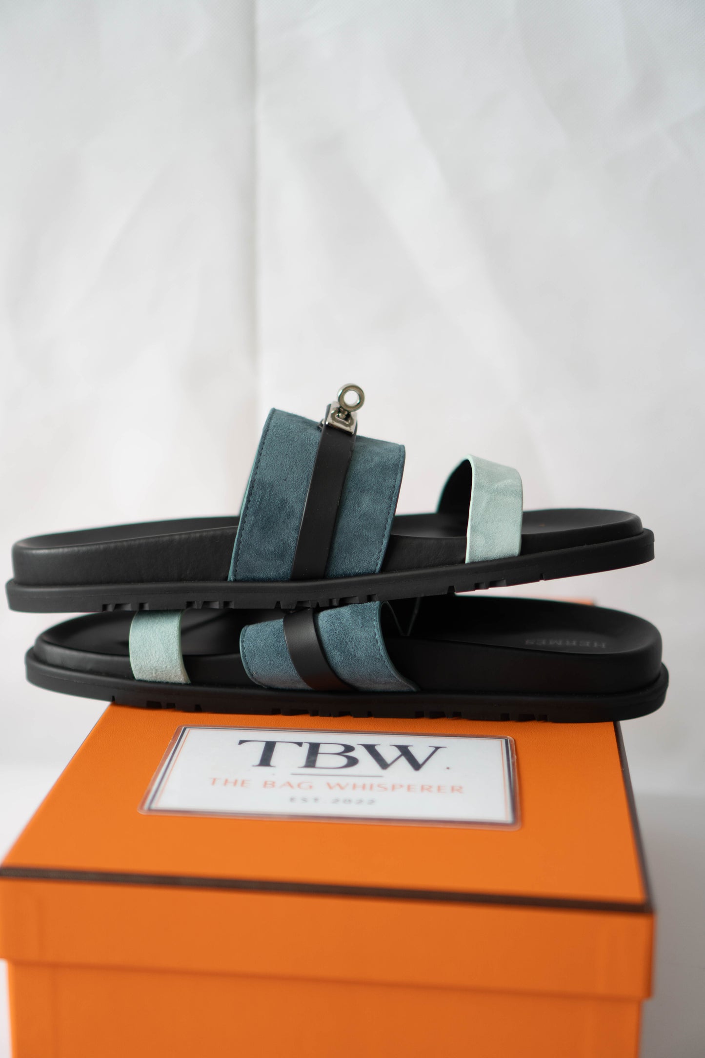 Jackson Dual-Strap Slide Sandals – Thunder Blue Multi Suede with Palladium Hardware