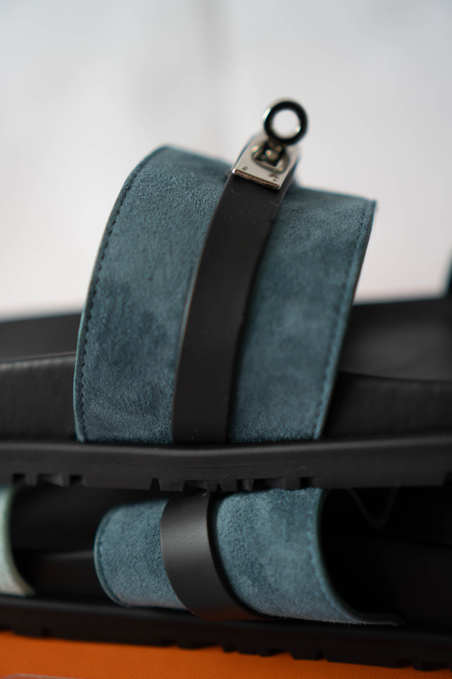 Jackson Dual-Strap Slide Sandals – Thunder Blue Multi Suede with Palladium Hardware