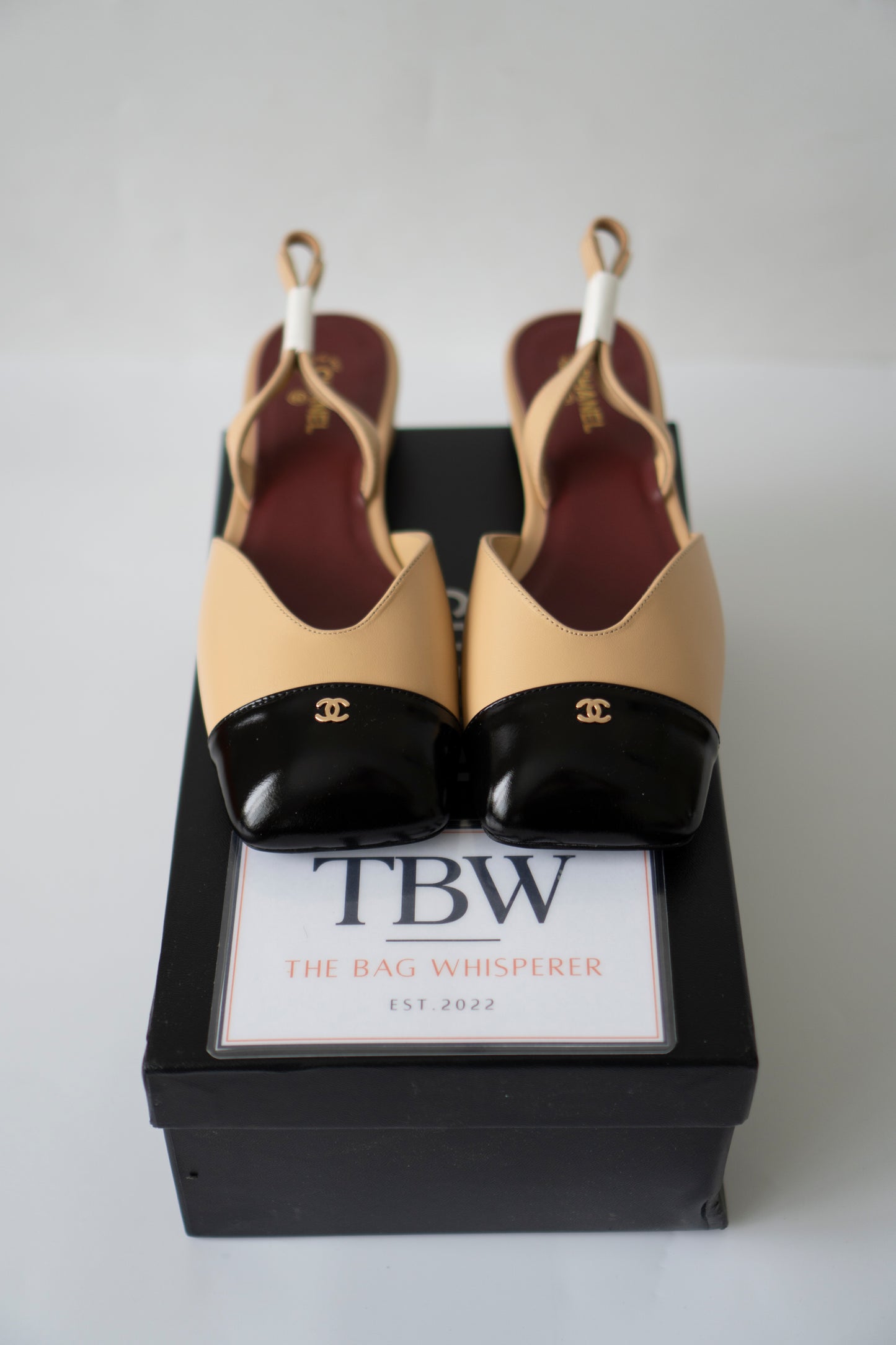 Two-Tone Square-Toe Slingbacks – Beige & Black Lambskin