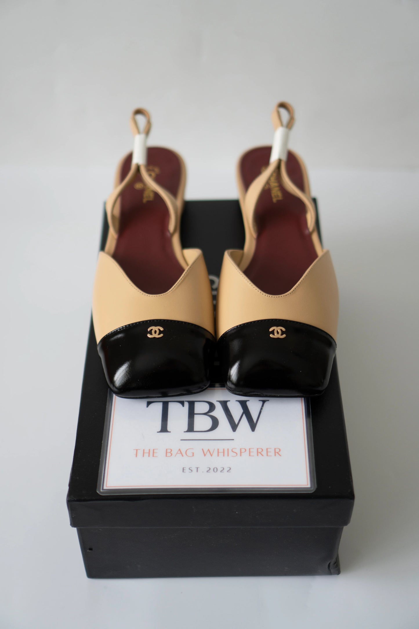Two-Tone Square-Toe Slingbacks – Beige & Black Lambskin