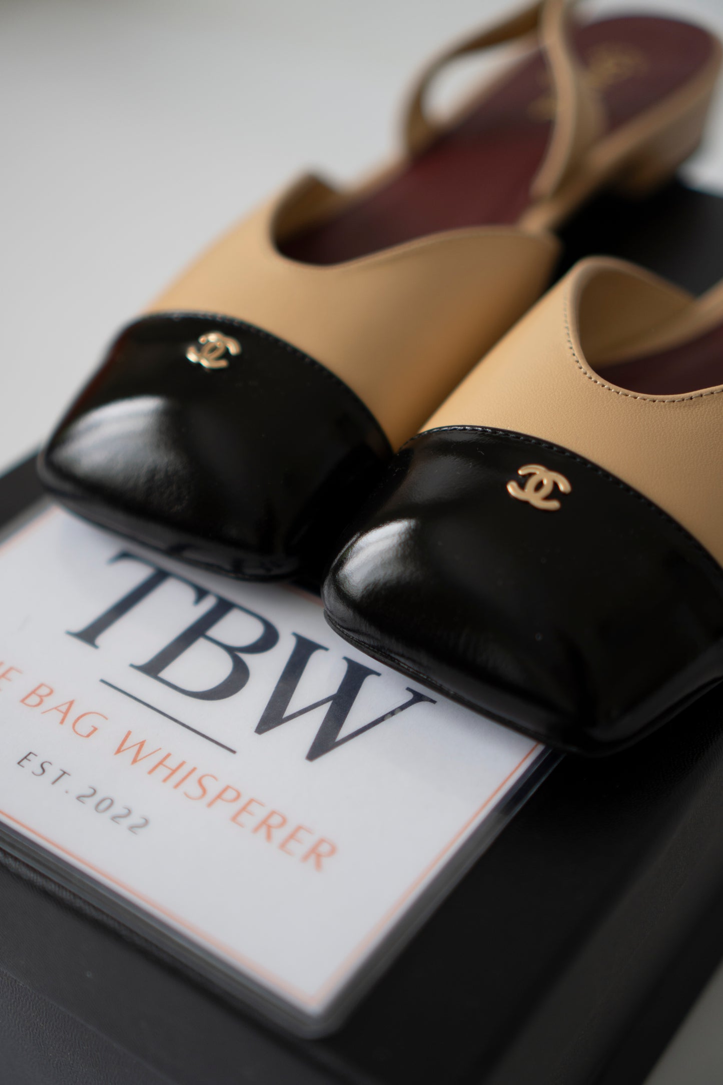 Two-Tone Square-Toe Slingbacks – Beige & Black Lambskin