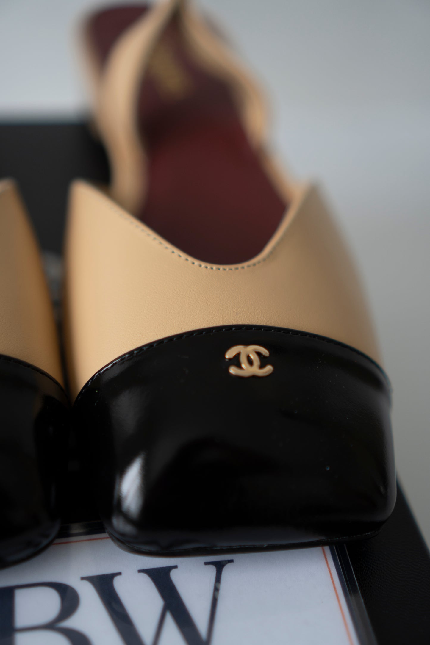 Two-Tone Square-Toe Slingbacks – Beige & Black Lambskin