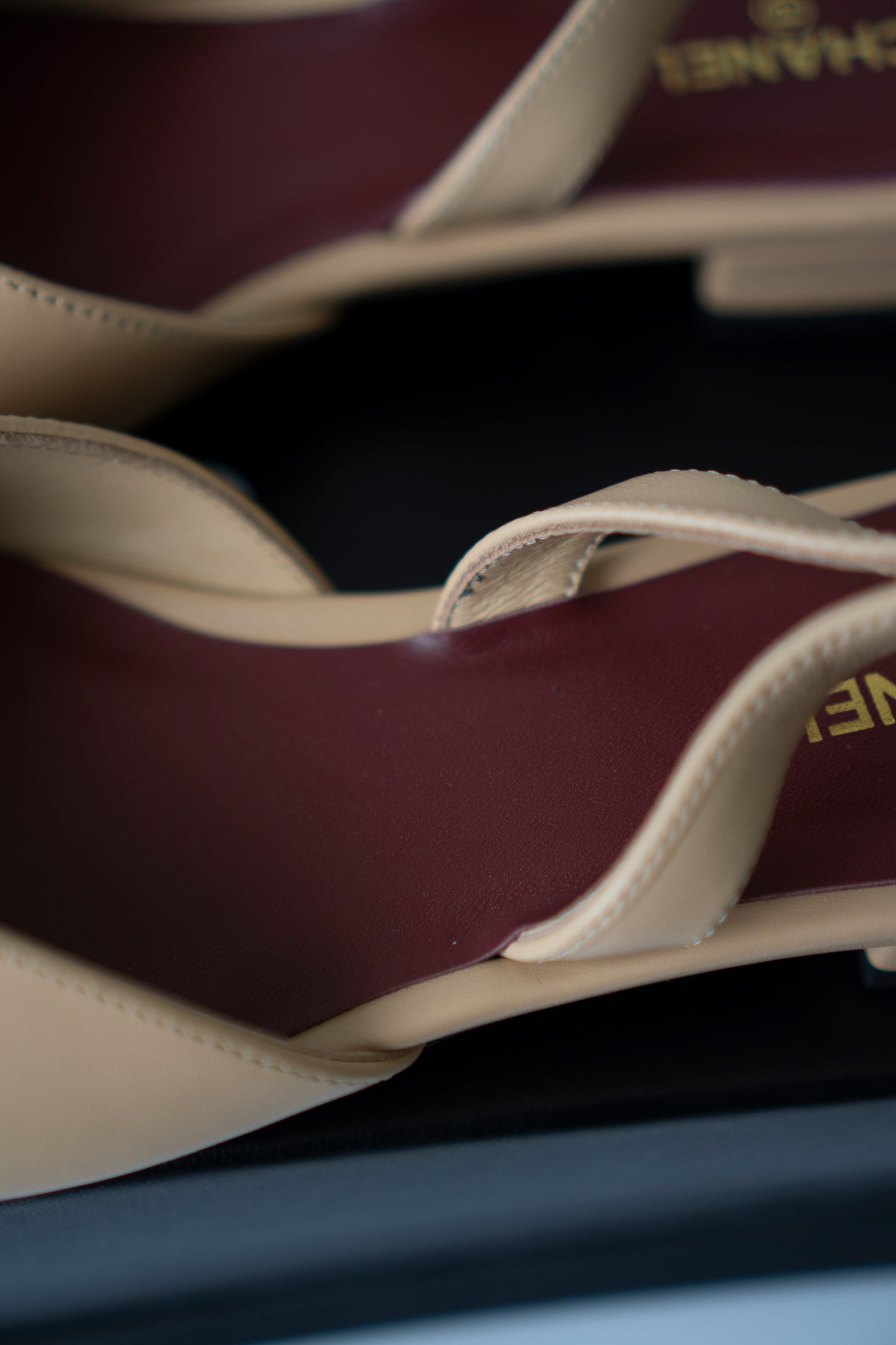 Two-Tone Square-Toe Slingbacks – Beige & Black Lambskin