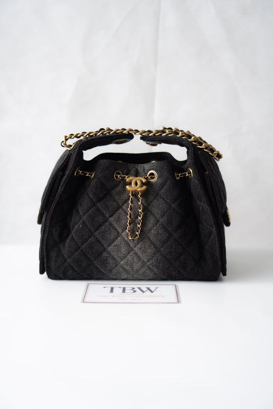 C25 Small - Black Washed Denim with Gold Hardware