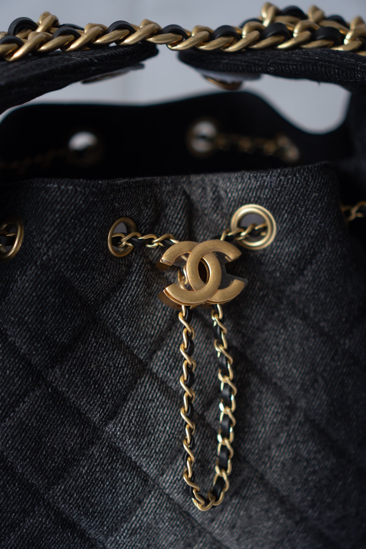 C25 Small - Black Washed Denim with Gold Hardware