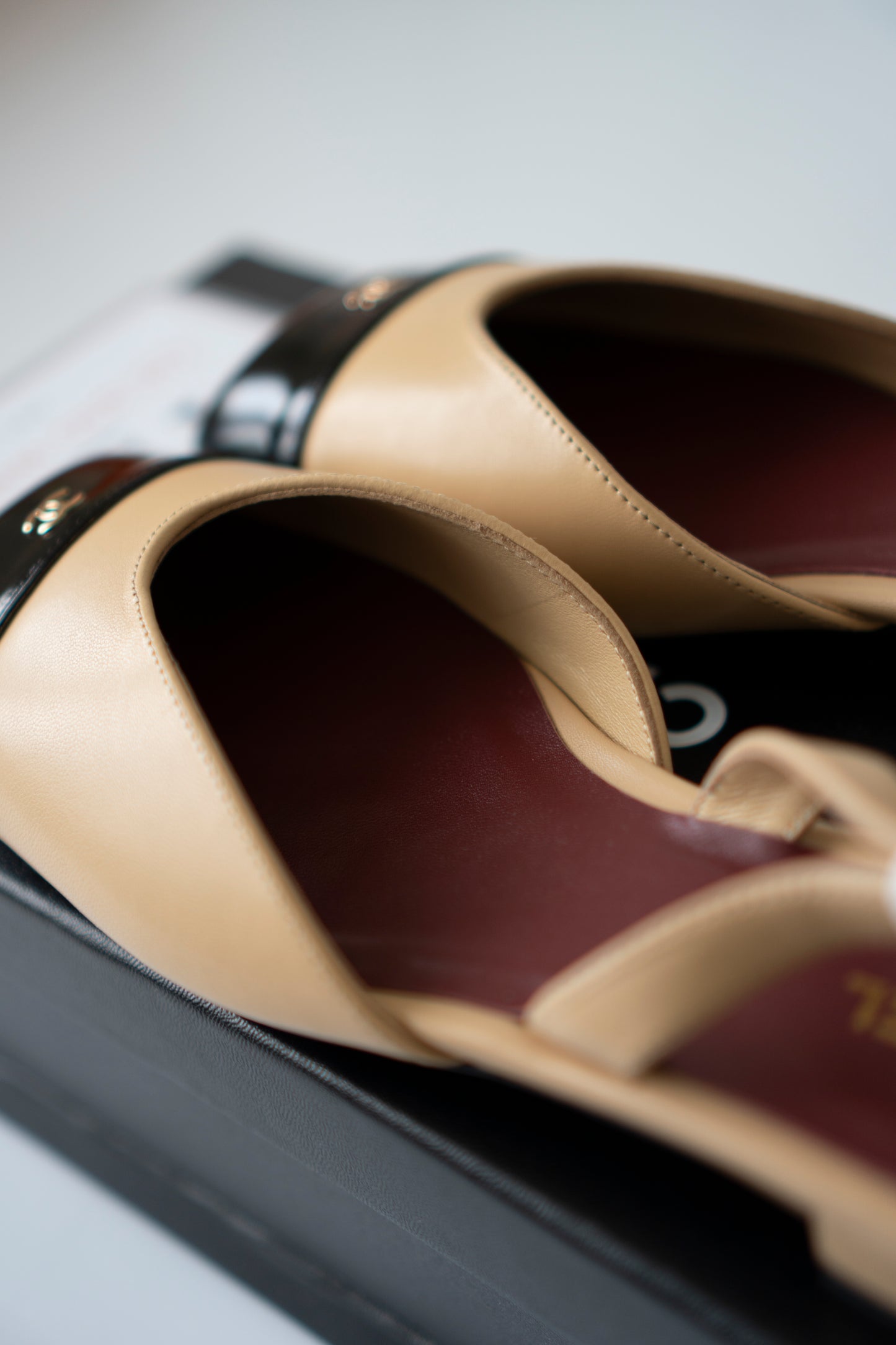 Two-Tone Square-Toe Slingbacks – Beige & Black Lambskin