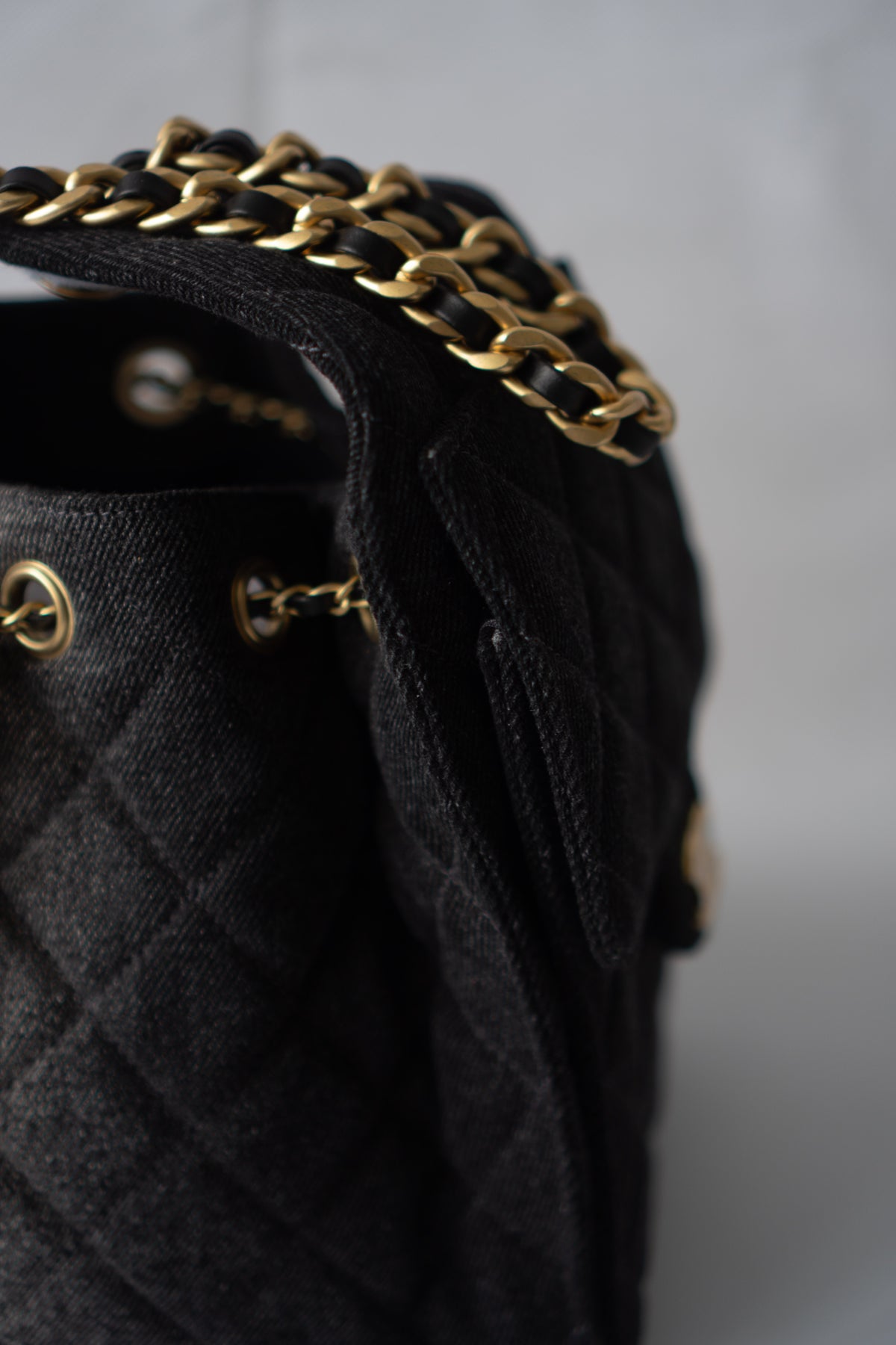 C25 Small - Black Washed Denim with Gold Hardware