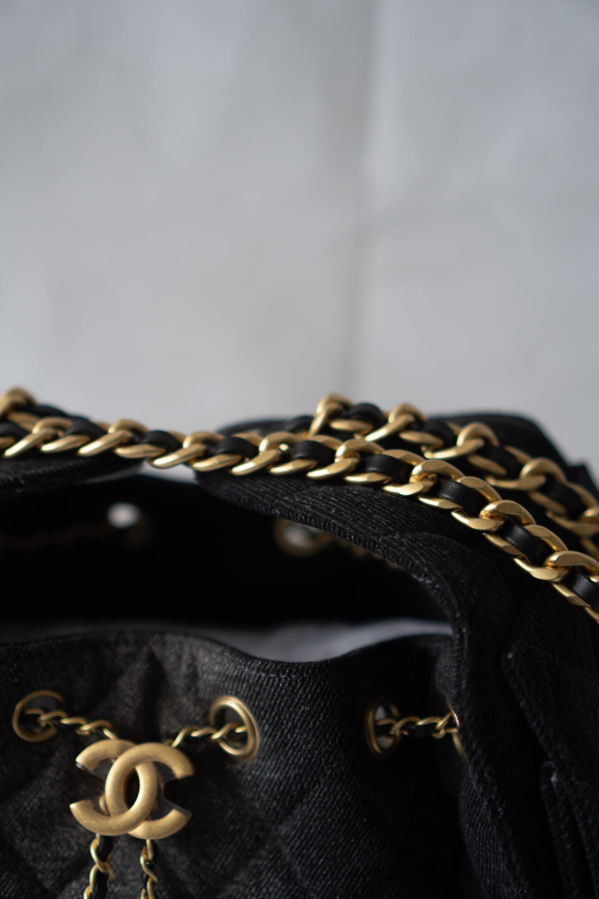 C25 Small - Black Washed Denim with Gold Hardware