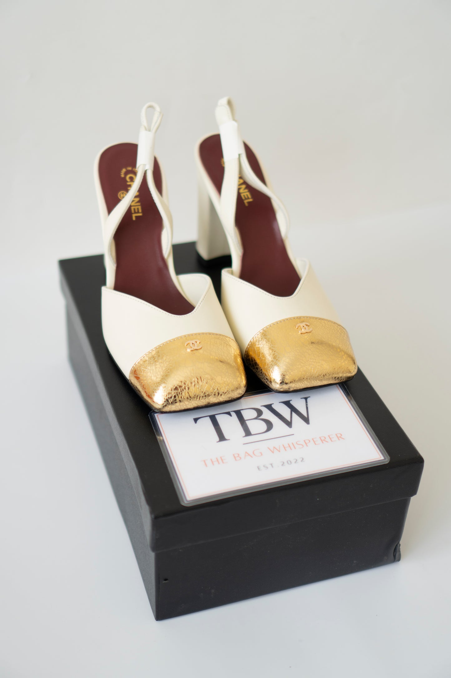 Cream & Gold Slingback Block Heels