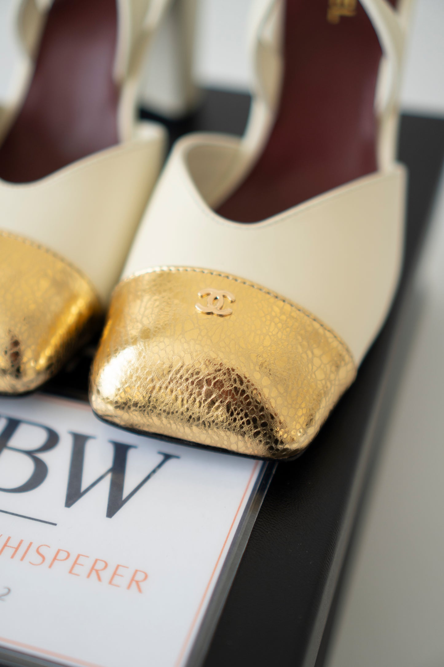 Cream & Gold Slingback Block Heels