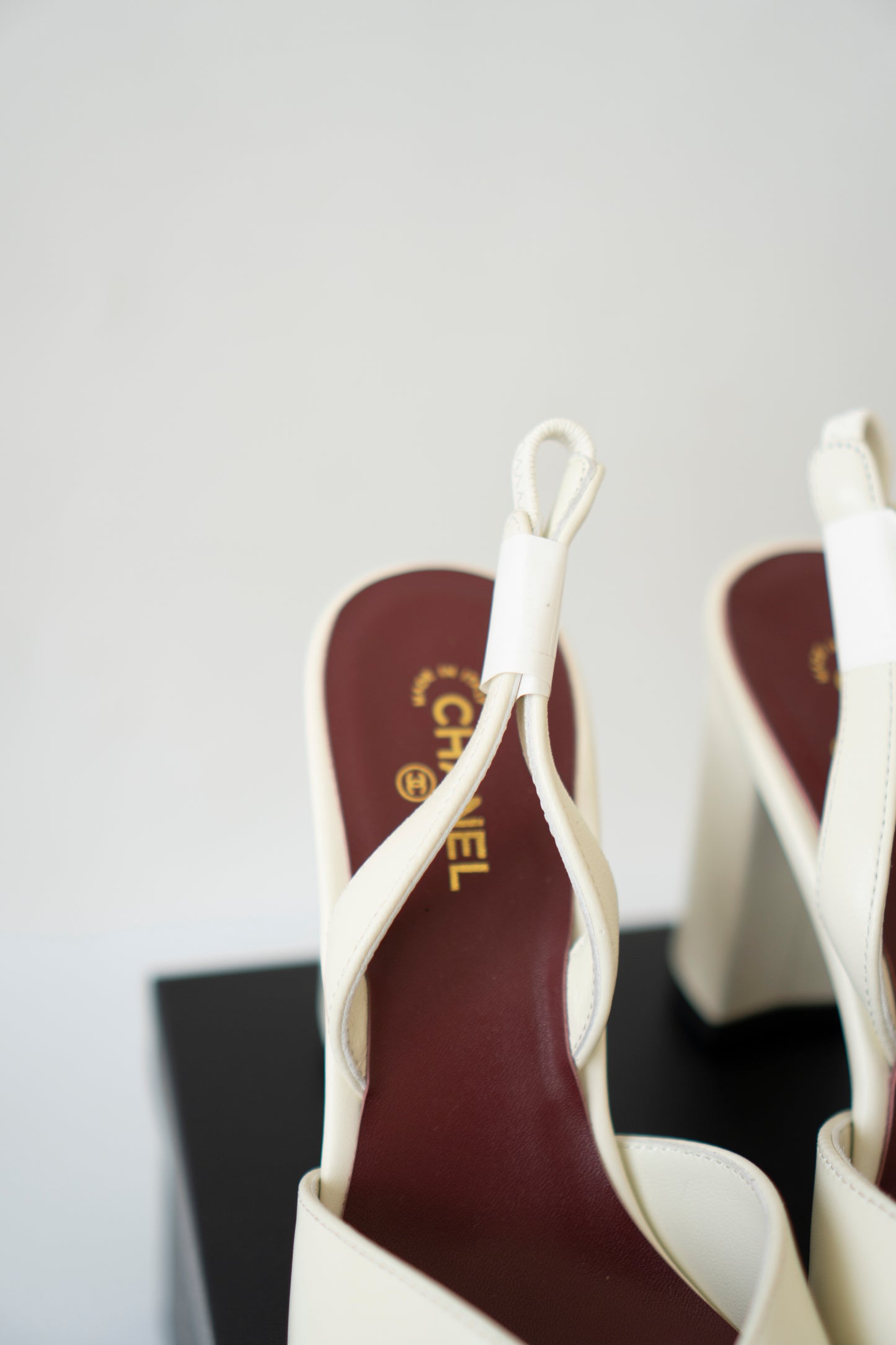 Cream & Gold Slingback Block Heels
