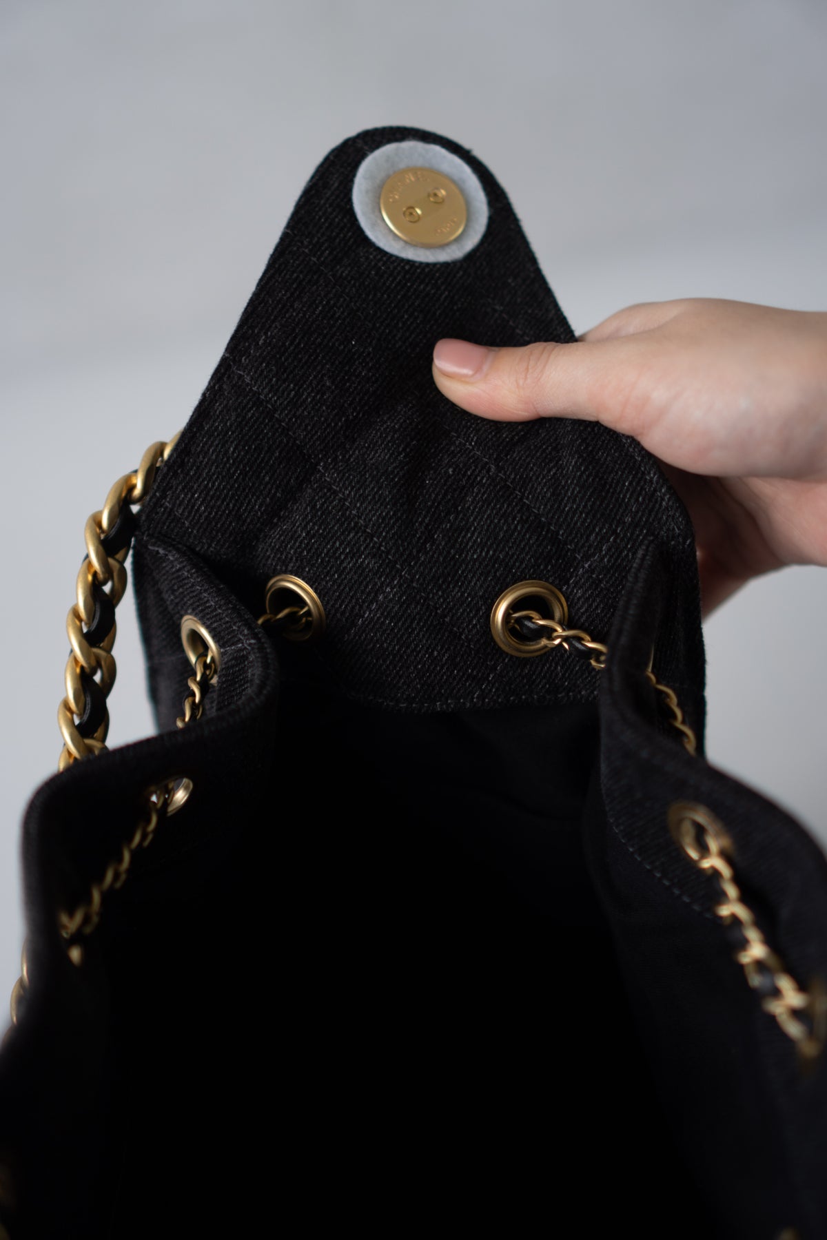C25 Small - Black Washed Denim with Gold Hardware